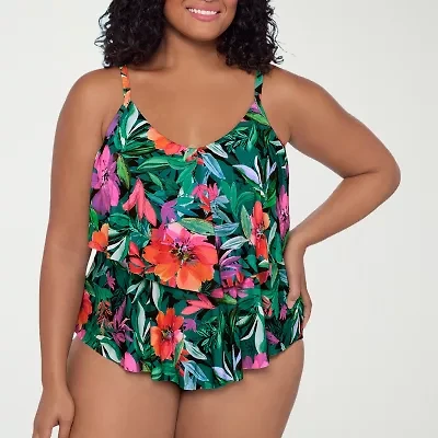 Trimshaper Womens Floral Plus Tankini Swimsuit Top