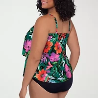 Trimshaper Womens Floral Plus Tankini Swimsuit Top