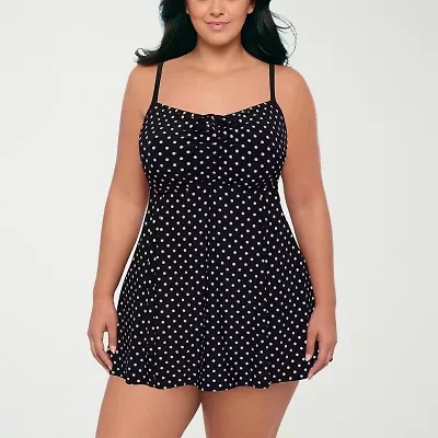 Sonnet Shores Womens Dots Plus Swim Dress