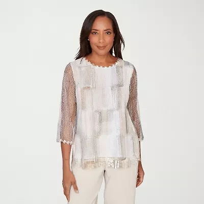 Alfred Dunner Natural Wonder Womens Crew Neck 3/4 Sleeve T-Shirt