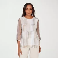 Alfred Dunner Natural Wonder Womens Crew Neck 3/4 Sleeve T-Shirt