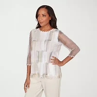 Alfred Dunner Natural Wonder Womens Crew Neck 3/4 Sleeve T-Shirt