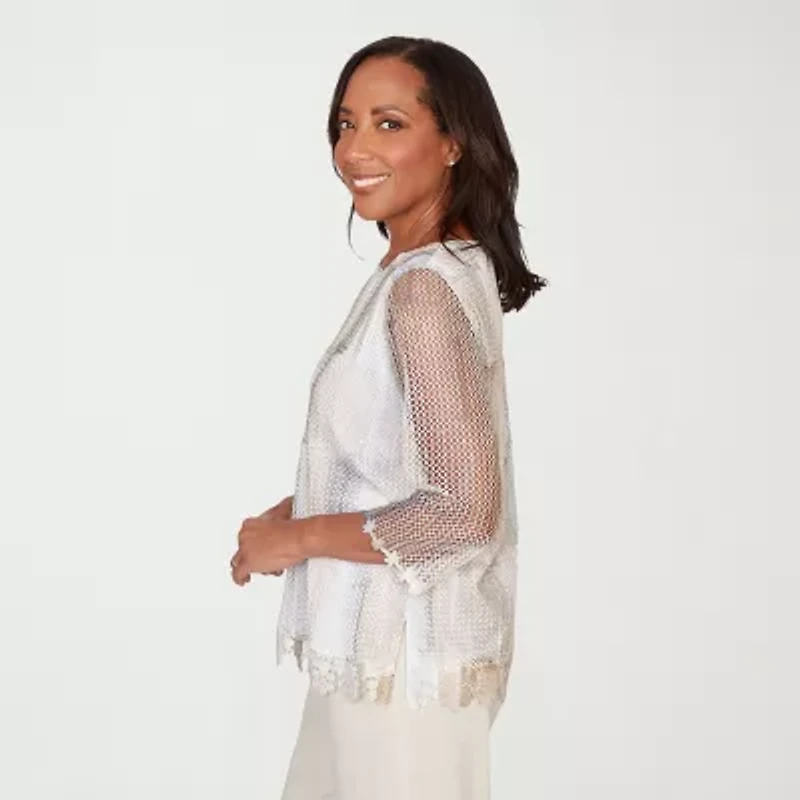 Alfred Dunner Natural Wonder Womens Crew Neck 3/4 Sleeve T-Shirt