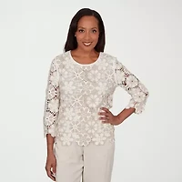 Alfred Dunner Natural Wonder Womens Crew Neck 3/4 Sleeve T-Shirt