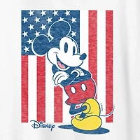 Mickey Vertical American Flag Womens Crew Neck Short Sleeve Classic Fit Mouse Graphic T-Shirt