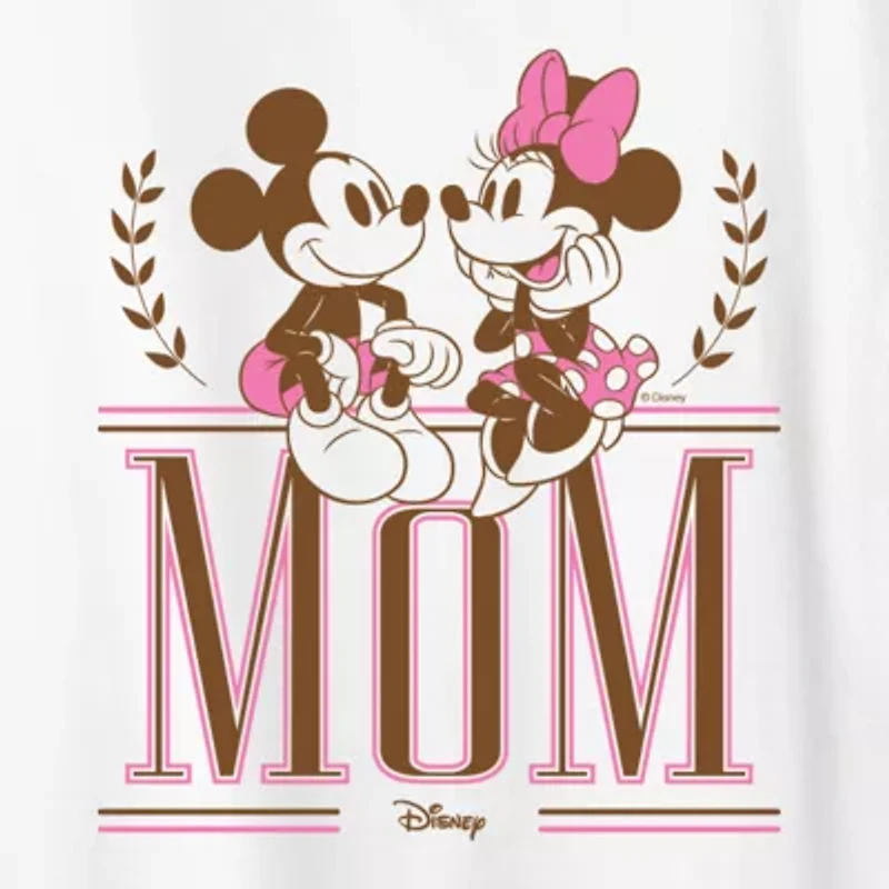Mom Prep Collegiate Womens Crew Neck Short Sleeve Classic Fit Mickey Mouse Minnie Graphic T-Shirt