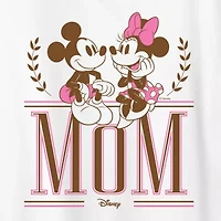 Mom Prep Collegiate Womens Crew Neck Short Sleeve Classic Fit Mickey Mouse Minnie Graphic T-Shirt