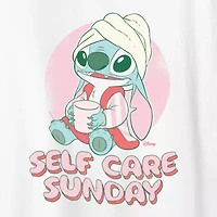 Stitch Self Care Womens Crew Neck Short Sleeve Classic Fit Graphic T-Shirt