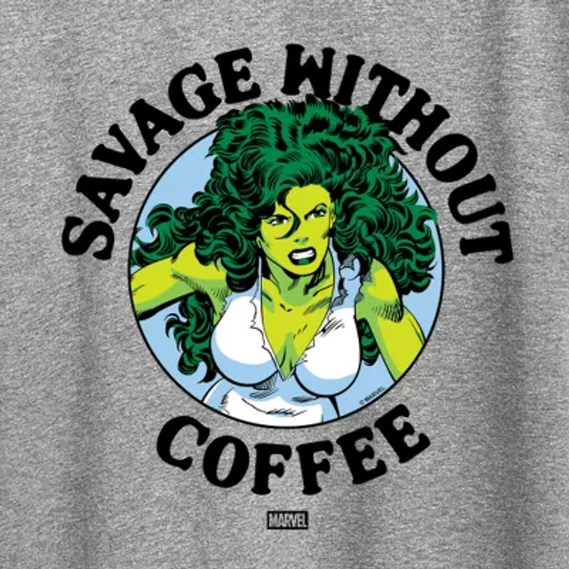 Savage Without Coffee Womens Crew Neck Short Sleeve Classic Fit Marvel Graphic T-Shirt