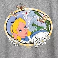 Alice Daisies Womens Crew Neck Short Sleeve Classic Fit Wonderland Graphic T-Shirt