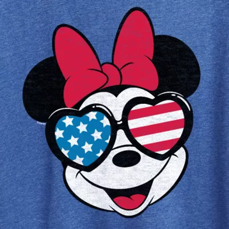 Minnie Flag Glasses Womens Crew Neck Short Sleeve Classic Fit Mouse Graphic T-Shirt
