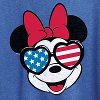 Minnie Flag Glasses Womens Crew Neck Short Sleeve Classic Fit Mouse Graphic T-Shirt