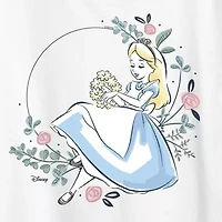 Circle Of Flowers Womens Crew Neck Short Sleeve Classic Fit Alice Wonderland Graphic T-Shirt