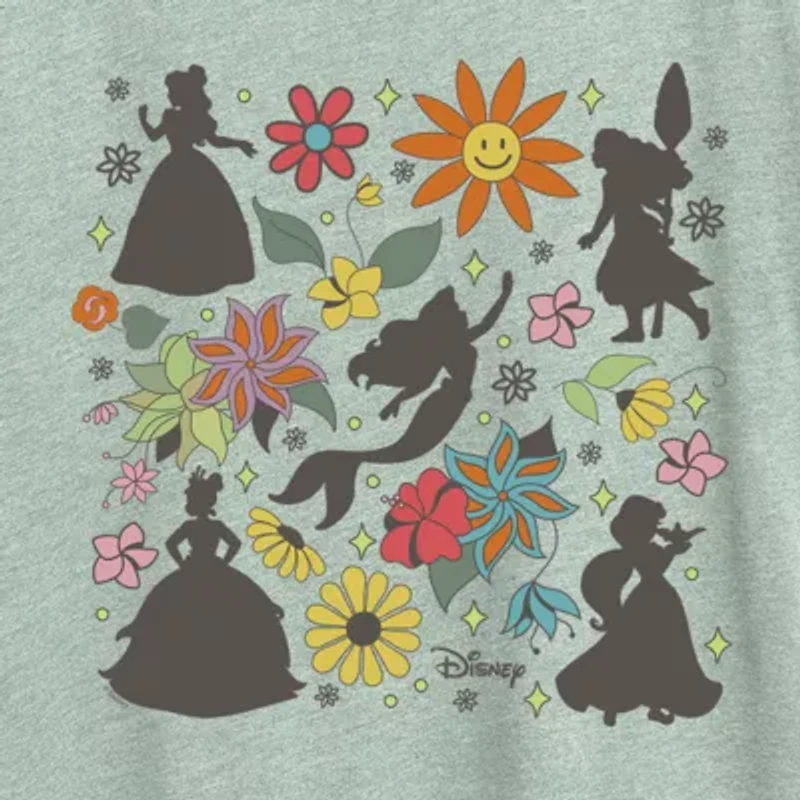 Princess Group Flowers Womens Crew Neck Short Sleeve Classic Fit Graphic T-Shirt