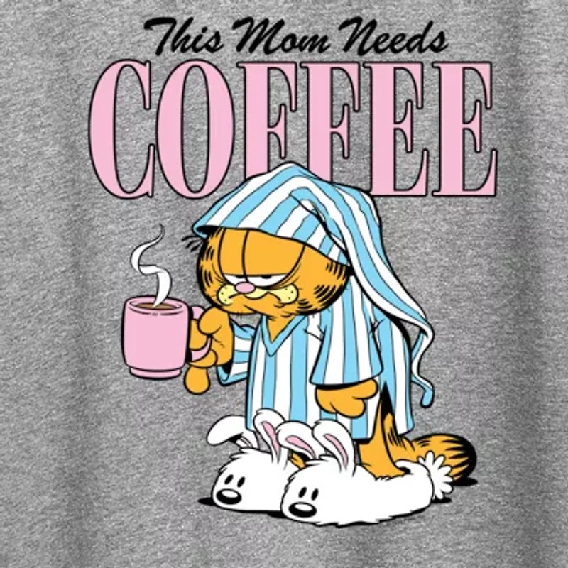 Mom Needs Coffee Womens Crew Neck Short Sleeve Classic Fit Garfield Graphic T-Shirt