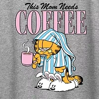 Mom Needs Coffee Womens Crew Neck Short Sleeve Classic Fit Garfield Graphic T-Shirt