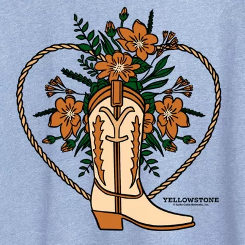 Boot Flower Womens Crew Neck Short Sleeve Classic Fit Yellowstone Graphic T-Shirt