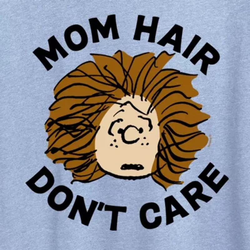 Mom Hair Dont Care Womens Crew Neck Short Sleeve Classic Fit Peanuts Graphic T-Shirt