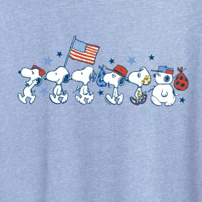 Snoopy Sibs Americana Womens Crew Neck Short Sleeve Classic Fit Graphic T-Shirt
