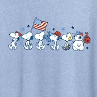 Snoopy Sibs Americana Womens Crew Neck Short Sleeve Classic Fit Graphic T-Shirt