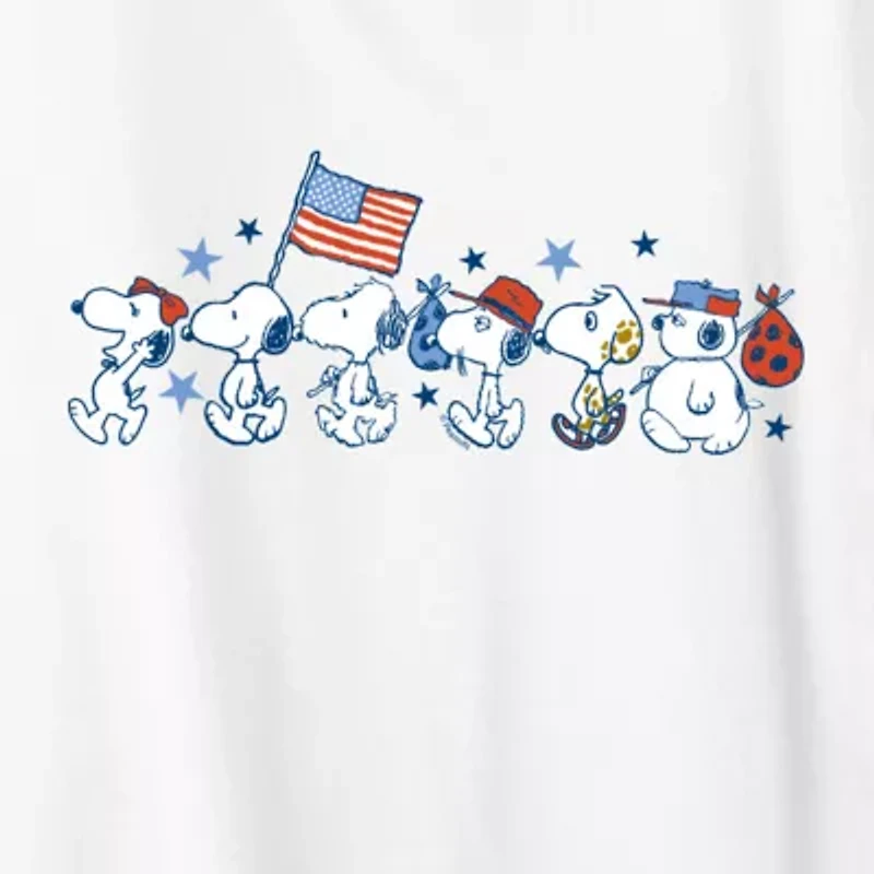 Snoopy Sibs Americana Womens Crew Neck Short Sleeve Classic Fit Graphic T-Shirt