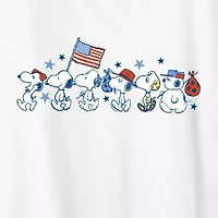 Snoopy Sibs Americana Womens Crew Neck Short Sleeve Classic Fit Graphic T-Shirt