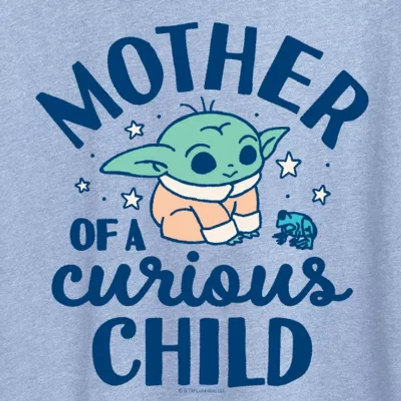 Mother Of A Curious Child Womens Crew Neck Short Sleeve Classic Fit Baby Yoda Graphic T-Shirt