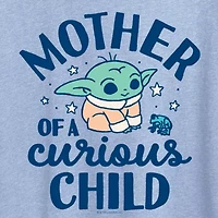 Mother Of A Curious Child Womens Crew Neck Short Sleeve Classic Fit Baby Yoda Graphic T-Shirt