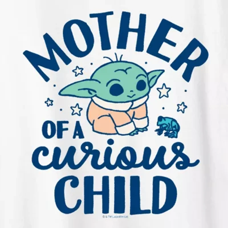 Mother Of A Curious Child Womens Crew Neck Short Sleeve Classic Fit Baby Yoda Graphic T-Shirt