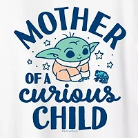 Mother Of A Curious Child Womens Crew Neck Short Sleeve Classic Fit Baby Yoda Graphic T-Shirt