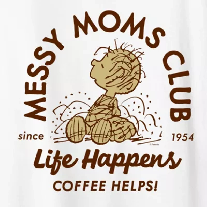 Messy Moms Club Womens Crew Neck Short Sleeve Classic Fit Peanuts Graphic T-Shirt