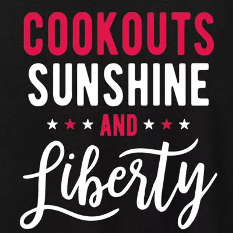 Cookouts Sunshine And Liberty Womens Crew Neck Short Sleeve Classic Fit Graphic T-Shirt