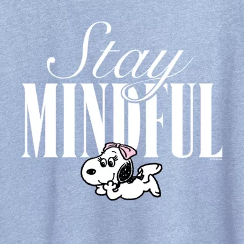 Stay Mindful Womens Crew Neck Short Sleeve Classic Fit Peanuts Graphic T-Shirt
