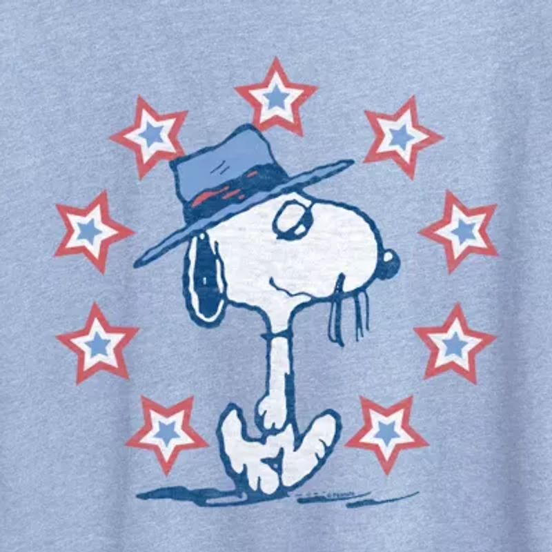 Spike Americana Womens Crew Neck Short Sleeve Classic Fit Peanuts Graphic T-Shirt