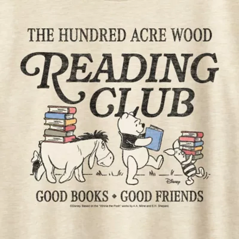 Reading Club Womens Crew Neck Short Sleeve Classic Fit Winnie The Pooh Graphic T-Shirt