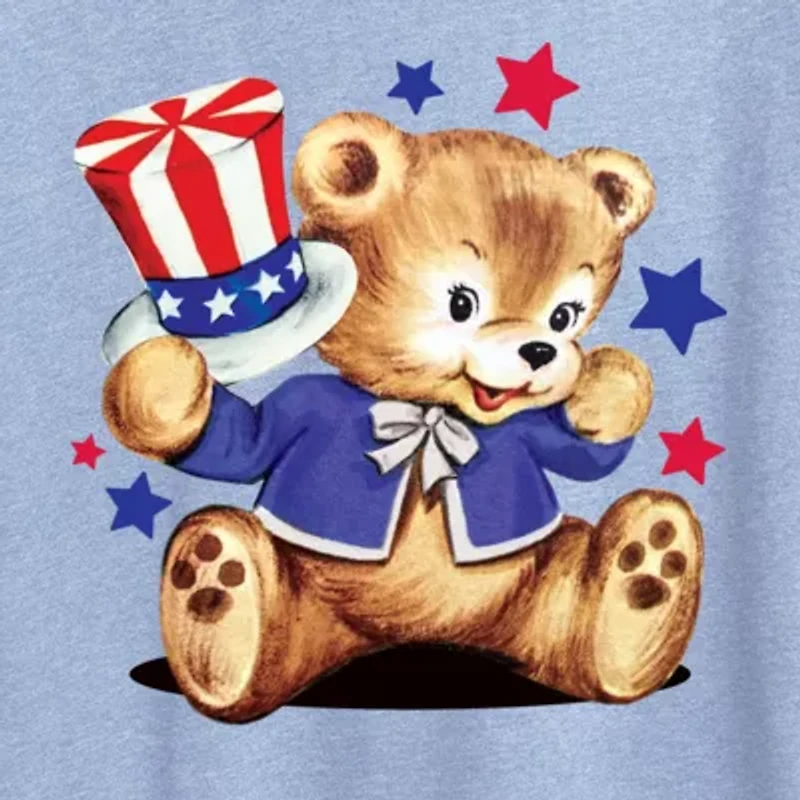 Patriotic Bear Womens Crew Neck Short Sleeve Classic Fit Graphic T-Shirt