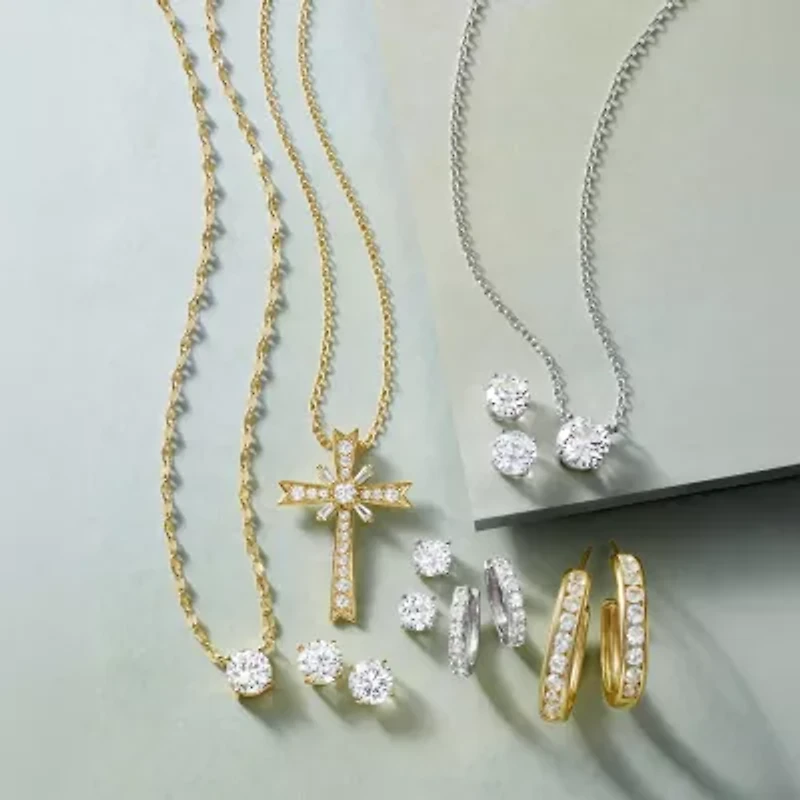 Yes, Please! Womens Lab Created White Sapphire Sterling Silver 2 Pair Earring Set