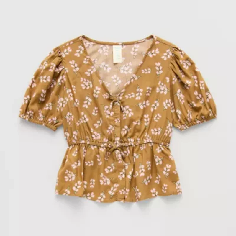 Thereabouts Little & Big Kid Girls V Neck Short Sleeve Blouse