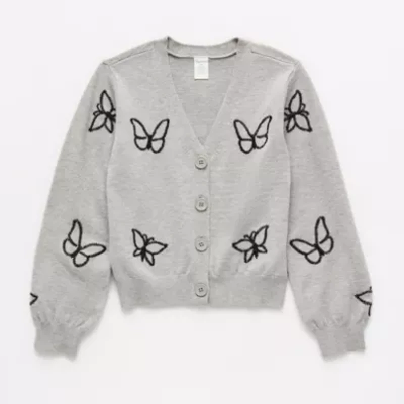 Thereabouts Little & Big Kid Girls V Neck Long Sleeve Button Floral Cardigan