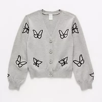 Thereabouts Little & Big Kid Girls V Neck Long Sleeve Button Floral Cardigan