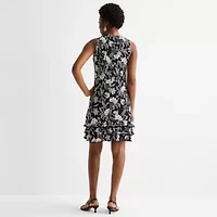 MSK Womens Round Neck Sleeveless Floral Shift Dress