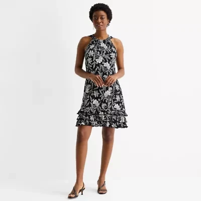 MSK Womens Round Neck Sleeveless Floral Shift Dress