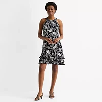 MSK Womens Round Neck Sleeveless Floral Shift Dress