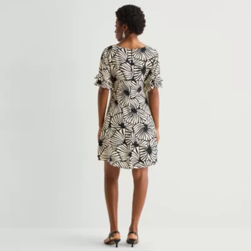 Perceptions Womens Round Neck Short Sleeve Abstract Shift Dress