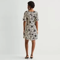 Perceptions Womens Round Neck Short Sleeve Abstract Shift Dress