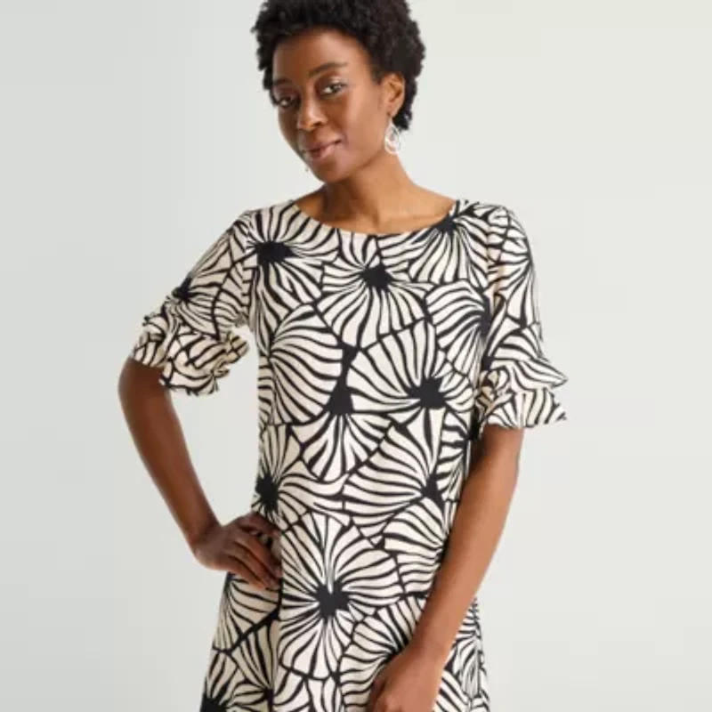 Perceptions Womens Round Neck Short Sleeve Abstract Shift Dress