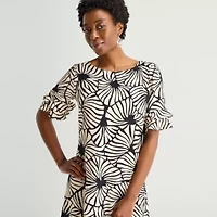 Perceptions Womens Round Neck Short Sleeve Abstract Shift Dress