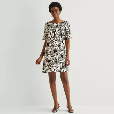 Perceptions Womens Round Neck Short Sleeve Abstract Shift Dress
