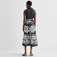 52seven Womens Midi Sleeveless Leaf Fit + Flare Dress