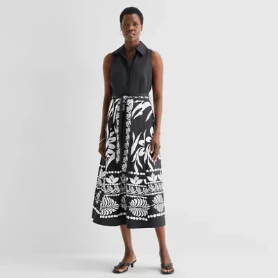 52seven Womens Midi Sleeveless Leaf Fit + Flare Dress